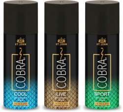 ST-JOHN Cobra Deo Live & Cool & Sports Deodorant Spray  -  For Men & Women(450 ml, Pack of 3)