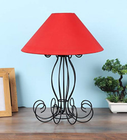 tu casa TC-85.--.Height-17.--.RedShade.--.with Metal Base Table Lamp (B-22 - Brass Holder--Bulb NOT Included).--Bed Switch--Included, Black, L * W * H (13x13x17Inches)