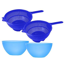 Gluman Colander/Strainer for Ideal Washing Vegetables & Fruits Set of 2 with Set of 2 Mixing Bowl (3200 Ml)| 100% Food Grade | Dishwasher Safe | Freezer Safe (Blue)