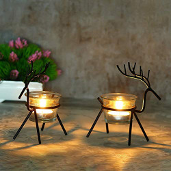 Mahganya Set of 2 Decorative Hanging Lantern Tealight Holder - Christmas Decorations Items for Home Decor Living Room Table Wall Hanging (Yellow and Blue) - Christmas Gifts01 (Hiran Tea)
