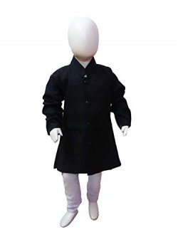 BookMyCostume Black Achkan with White Churidar Pyjama 8-10 Years