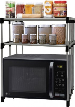 KOnline Collapsible Microwave Oven Stand, 2 Shelves, Metal Kitchen Cabinet(Finish Color - BLACK, DIY(Do-It-Yourself))