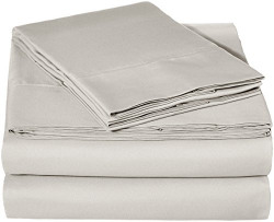 amazon basics Microfiber Sheet Set - (Includes 1 bedsheet, 1 Fitted Sheet with Elastic, 2 Pillow Covers) King, Light Grey