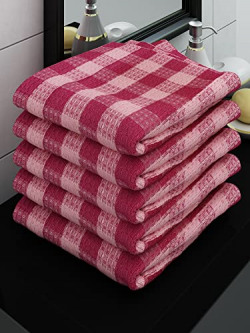 Athom Living Ecosaviour Premium Cotton Bath Towel Pink Checkers (Pack of 5)