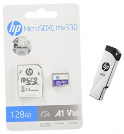 HP Micro SD Card 128GB with Adapter A1 U3 V30 (Purple), (HFUD128-MX330) & v236w USB 2.0 64GB Pen Drive, Metal