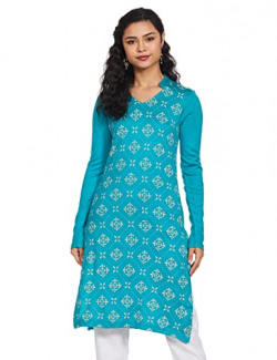 Amazon Brand - Myx Women's Acrylic Straight Winter Kurti (PAG 1101 B_Green Buti_S)