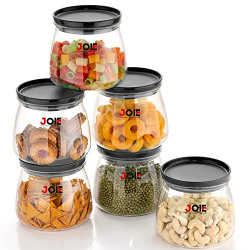 Joie Plastic Airtight Container Jar Set For Kitchen - 900 ml Set Of 6 , Black