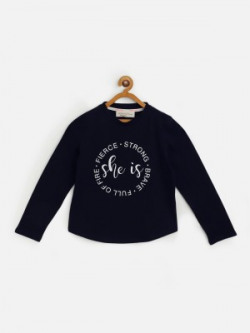Noh.Voh - SASSAFRAS Kids Girls Printed Cotton Blend T Shirt(Dark Blue, Pack of 1)Starts@349