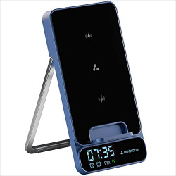 Ambrane 15W Wireless Charging Stand with Digital Display & Alarm Setting for iPhone 14/13/12 Series, Galaxy S23/S22/S21/S20/Note20 Series, Airpods & Other Qi Devices (Powerpod Pro, Blue)
