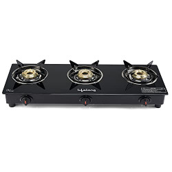 Lifelong 3 Burner Open Heating Gas Stove Top For Kitchen-Automatic Ignition Cooktop Modern Glass Stove For Modular Kitchen,Isi Certified&Compatible With Lpg-1 Year Manufacturer'S(Black,Llgs803)