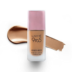 LAKM 9To5 Primer + Matte Perfect Cover Foundation, N340 Neutral Almond, 25 Ml, Buildable Coverage, Liquid, All Skin Type