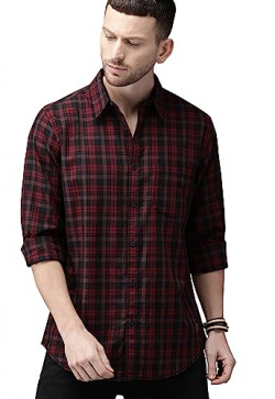IndoPrimo Men's Red Color Cotton Casual Checks Shirt for Men Full Sleeves (X-Large, Red)Starts@397