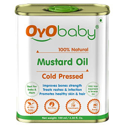 OYO BABY Kachi Ghani Pure Mustard Oil |Cold Pressed |Best for bone Developmemt and healthy muscles | Nourishes skin and Hair - 100 ml