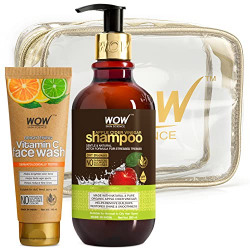 WOW Skin Science Vitamin C Face Wash In Paper Tube (Eco Friendly Packaging) with Apple Cider Vinegar Shampoo Kit - No Parabens, Sulphate, Silicones - Net Vol 350mL