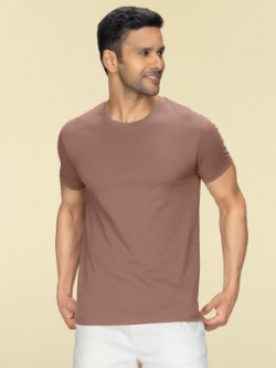 XYXX Solid Men Crew Neck Brown T-Shirt