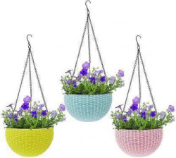 Funtastik Hanging Baskets Waven Flower Pot Plant Pot with Hanging Chain for Houseplants Garden Balcony Decoration Plant Container Set Plant Container Set(Pack of 3, Plastic)