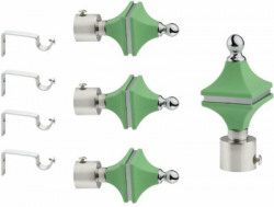 GLOXY Silver, Green Rod Rail Bracket, Curtain Knobs, Curtain Hooks, Curtain Rods Metal(Pack of 8)