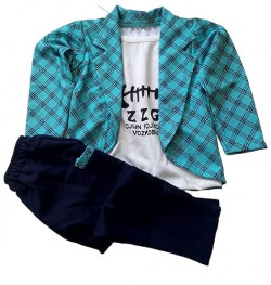 BHAVANI FAB Boys Blazer Full Sleev Attached T-Shirt with Pant set in Turquoise Color(0-1 Year)