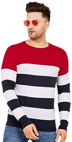 LEOTUDE Men's Regular Fit T-Shirt(17_REDWIHTE_P_Red_2XL)