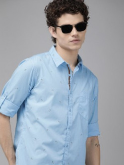 Roadster Men Printed Casual Blue Shirt