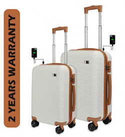 3G Atlantis Smart Series USB Charging 4 Wheel ABS Hard Sided Luggage Trolley Travel Bags (White, 20 Inch / 55cm and 24 Inch / 65cm) - Set of 2