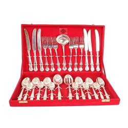 IndianArtVilla Handmade Silver Plated 27 Piece Cutlery Set - Kitchen Dining Home Decorate Gift Item
