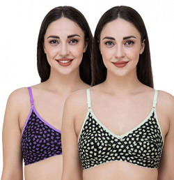 Fasense Women's Wire Free Non Padded Cotton Bra (BVCOM028_Purple, Lime Green_36C)