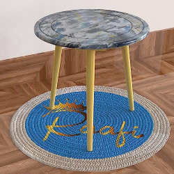 Raafi Small Foldable Solid Wood Round End Table (Natural Finish Legs) (Blue)