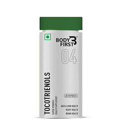 Body First Tocotrienol | Super Vitamin-E derived from Red oil palm | Antioxidant | Hair & Skin Benefits | 60 Capsules Brain Health, Heart Health, and Antioxidant