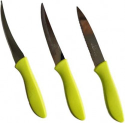GANESH Stainless Steel Knife Set, 3-Pieces, Green, Blue and Pink