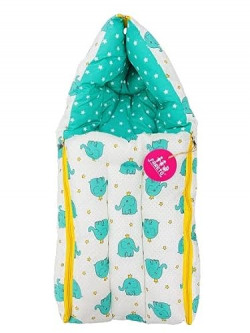 Fareto 3 in 1 Baby Bed, Sleeping Bag & Carry Nest, Cotton Baby Bedding for New Born (0-6 Months) (Sea Blue Elephant)