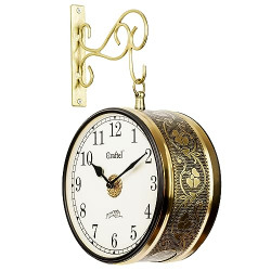 CRAFTEL Metal Analog Double Sided Vintage Station Wall Clock with Brass in dial (Shiny Gold_8 Inches)