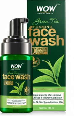 WOW SKIN SCIENCE Green Tea Foaming  - With Green Tea & Aloe Vera Extract - For Purifying Skin, Improving Radiance - No Parabens, Sulphate, Silicones & Color - 100 ml Face Wash(100 ml)