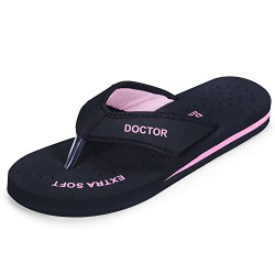 DOCTOR EXTRA SOFT Doctor Slippers for Women Orthopedic Diabetic Pregnancy Non Slip Lightweight Comfortable Flat Casual Stylish Dr Chappals and House Flip flops For Ladies and Girls D-22-Bk-Pink-10 UK