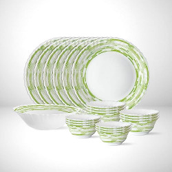 Larah by Borosil Aura Silk Series Opalware Dinner Set | 19 Pieces for Family of 6 | Microwave & Dishwasher Safe | Bone-Ash Free | Crockery Set for Dining & Gifting | Plates & Bowls | White,Floral