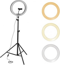 Flipkart SmartBuy 10 inch Big LED Selfie Ring Light with Tripod Stand 7 Feet | 3 light mode Ring Flash(White, Black)