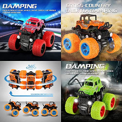 GRAPHENE Monster Truck for Boys 3 4 5 6 7 Year Old,Push and Go Friction Powered Car Toys, Double-Directions Inertia Pull Back Vehicle Set,Birthday Party Gift for Kids (Multicolor)