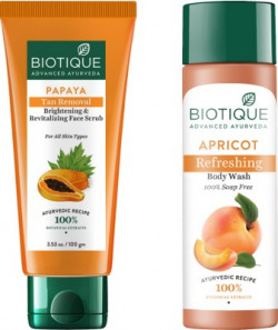 BIOTIQUE Papaya Tan Removal Face Scrub & Apricot Refreshing Body Wash(2 Items in the set)