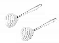 SignoraWare Kitchen Tools Stainless Steel(Food Grade) Heavy Gauge(1.3 MM) Plus Fancy Skimmer/Poni/Deep Fry Jhara/Jharni for Frying and Straining Puris/Nuggets/Rice/Pakodas (Size 32 cm) Set/2
