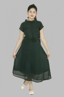 DIGIMART Girls Midi/Knee Length Casual Dress(Green, Half Sleeve)