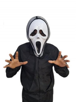 BookMyCostume Scream Skeleton Ghost Plastic Mask Adult & Kids Fancy Dress Costume Accessory for Halloween Free Size White