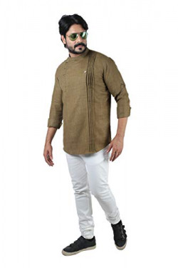 SULTAN Men's Solid Cotton Blend Straight Kurta (X-Large, Olive)