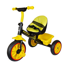 Toys Treasure Tricycle with Cushioned Seat, Storage Basket and Safety Belt for Toddlers (Yellow)