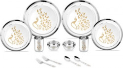 Classic Essentials Pack of 12 Stainless Steel Peacock Dinner Set, 12-Pieces Heavy Gauge with Permanent Laser Design Dinner Set(Silver)