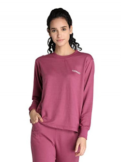 CHKOKKO Women Terry Cotton Loose Fit Full Sleeves T-Shirt Onion M