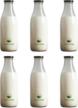 Sand Dune Glass milk bottle with metal Lid for Milk, Smoothie, Juices - Reusable 300 ml Bottle (Pack of 6, White, Glass)
