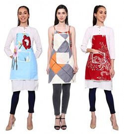 GLUN Unisex Kitchen Printed Waterproof Apron with Centre Pocket 3 Different Printed Apron