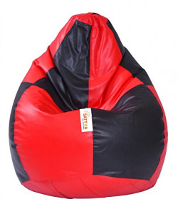 SATTVA Faux Leather Classic XXXL Bean Bag Filled with Beans (Black and Red)