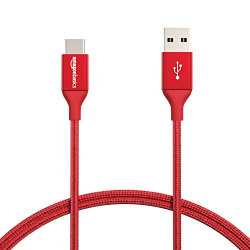 AmazonBasics Double Braided Nylon USB Type-C to Type-A 2.0 Male Cable, Laptop (Red, 3 feet)