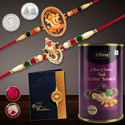 DeoDap Unique Bracelet, Rakhi with Card And Chocolate Combo, Multicolour, Set of 2